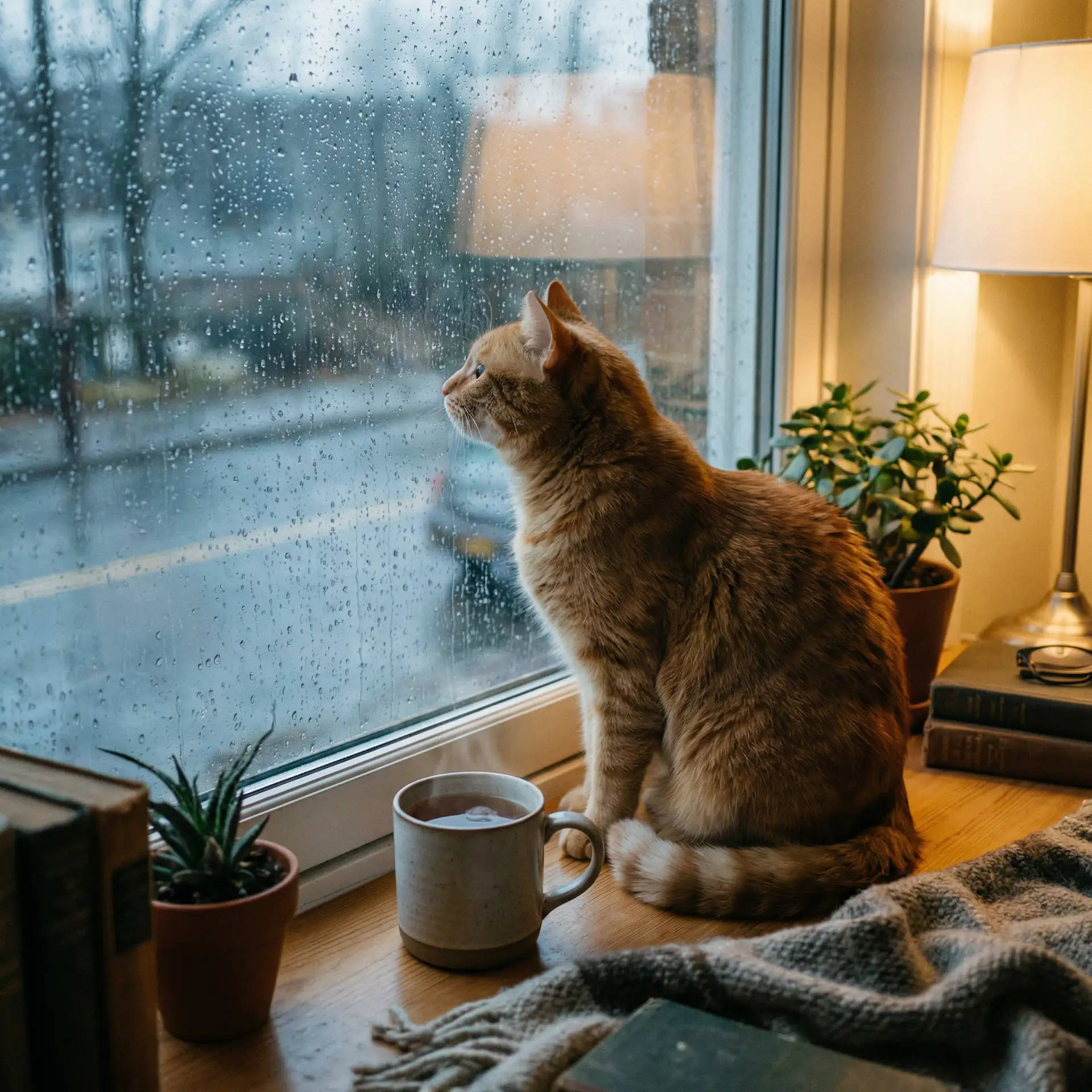 猫咪望着窗外的雨 - 黑料社区